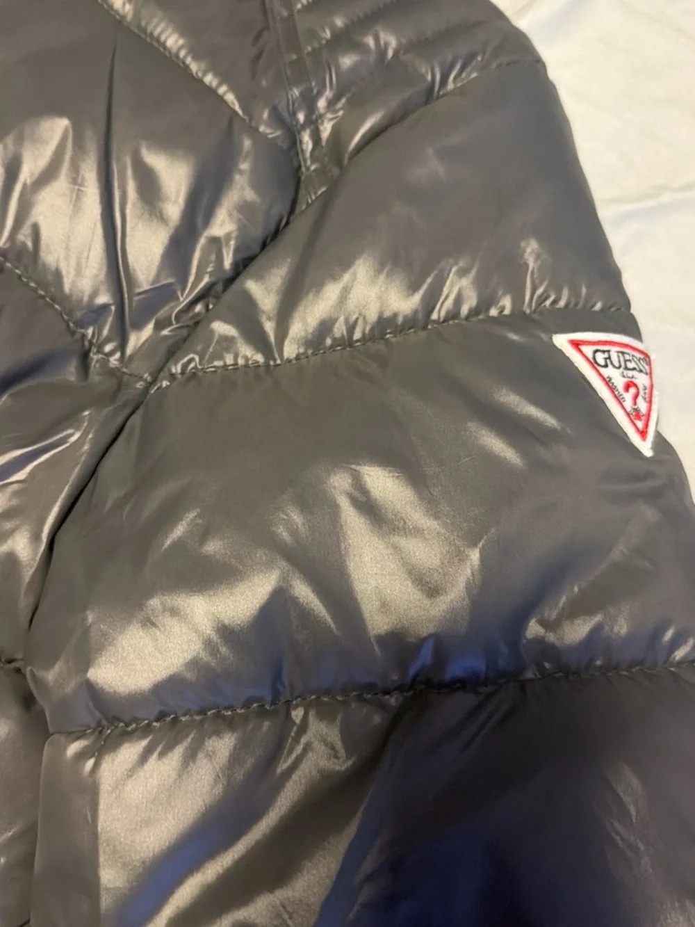 NWT Guess Mens Hooded Puffer Jacket Metallic Gunmetal Gray $225⁠